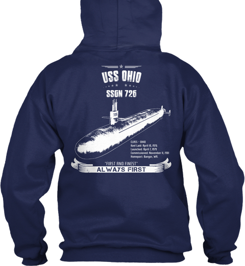 Uss Ohio Ssgn 7726 Always First Navy T-Shirt Back