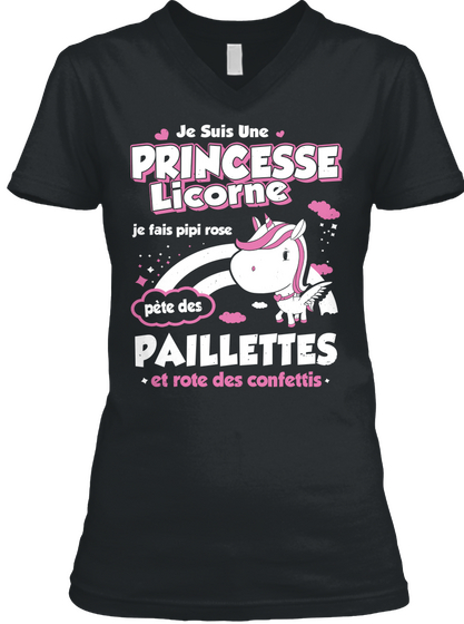 Je Suis Une Princesse Licorne Black áo T-Shirt Front