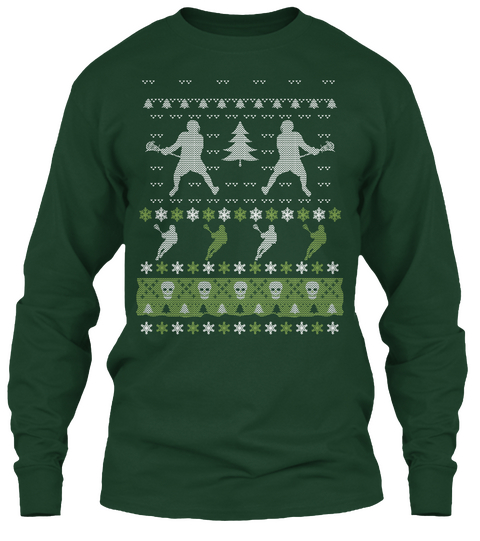 Lacrosse Ugly Christmas Sweater Forest Green Kaos Front