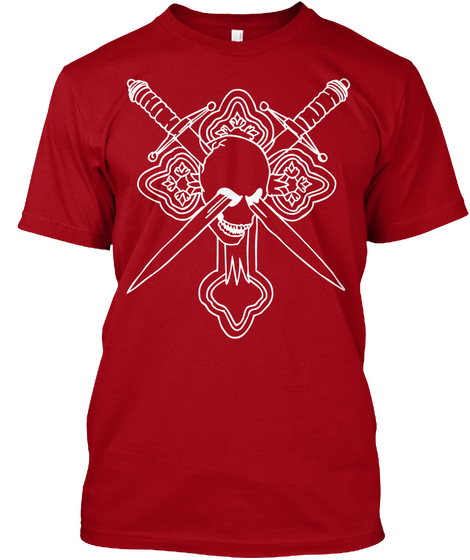 Hanes T Shirt Skull Cross Swords Deep Red Camiseta Front