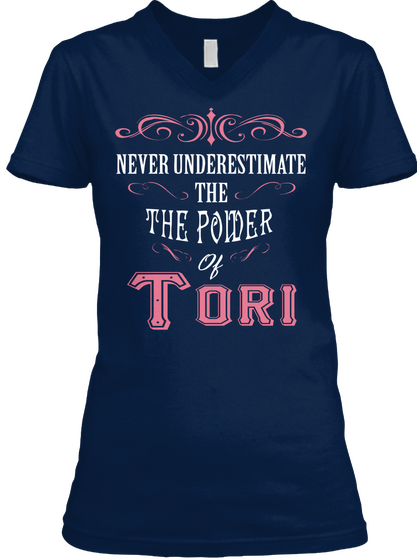 Never Underestimate The Power Of Tori Navy Camiseta Front