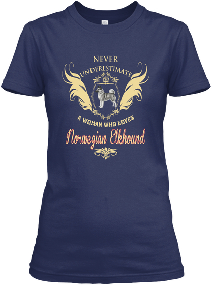 A Woman Loves Norwegian Elkhound Navy Maglietta Front