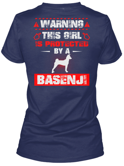 Warning This Girl Is Protected By A Basenji Navy Camiseta Back