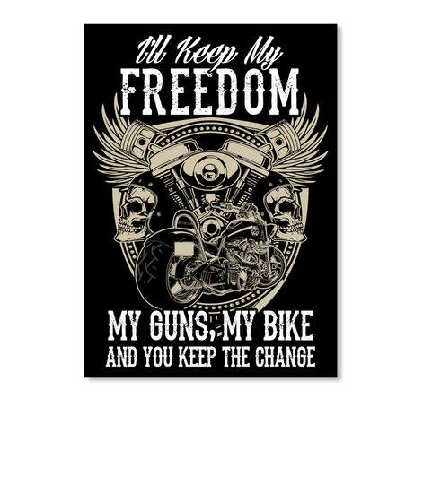 My Freedom, My Guns, My Bike Sticker Black T-Shirt Front