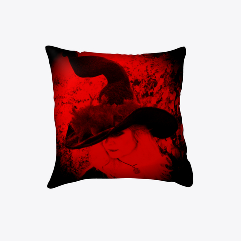 Red Witch Halloween Pillow Black T-Shirt Front