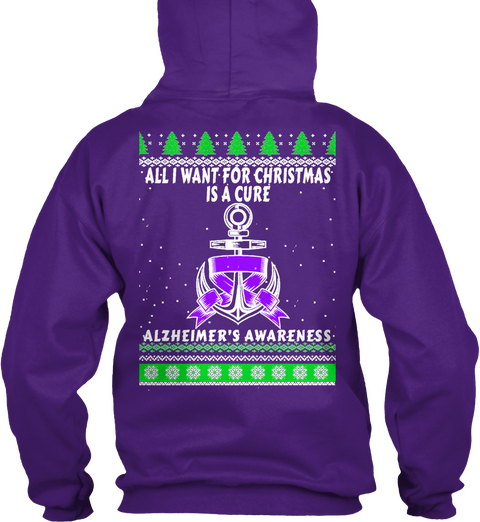  All I Want For Christmas Is A Cure Alzheimer's Awareness Purple áo T-Shirt Back