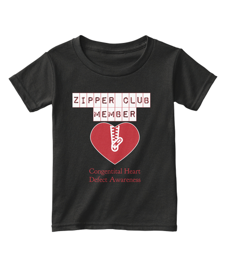 Zipper Club Member Congenital Heart Defect Awareness Black áo T-Shirt Front