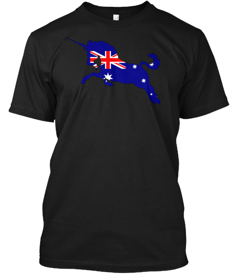 Australian Flag   Unicorn Black T-Shirt Front