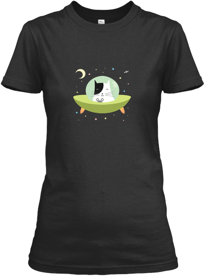 Space Cat   The Astronaut Kitten Black T-Shirt Front