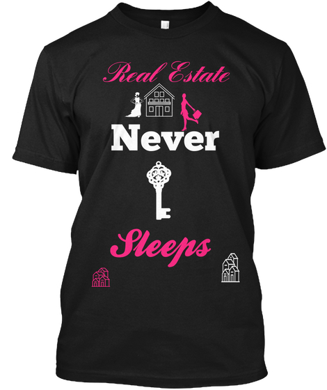 Real Estate
 Never Sleeps Black T-Shirt Front