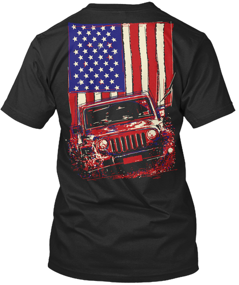 4x4 American Flag Black T-Shirt Back