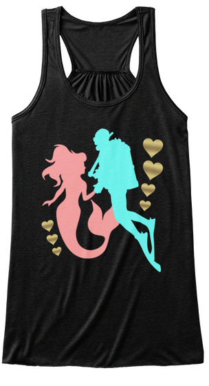 Scuba/Mermaid Love  Black T-Shirt Front