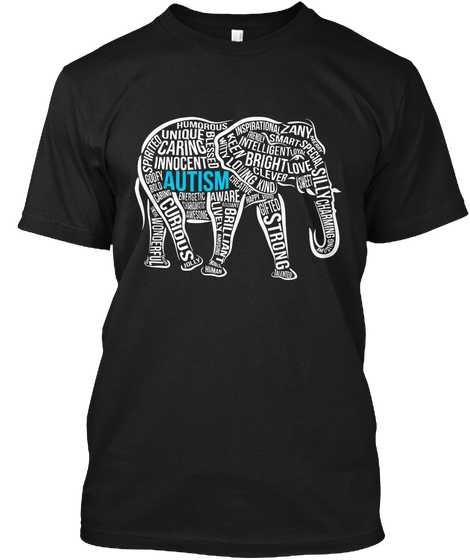 Autism Awareness Elephant T Shirt Black T-Shirt Front