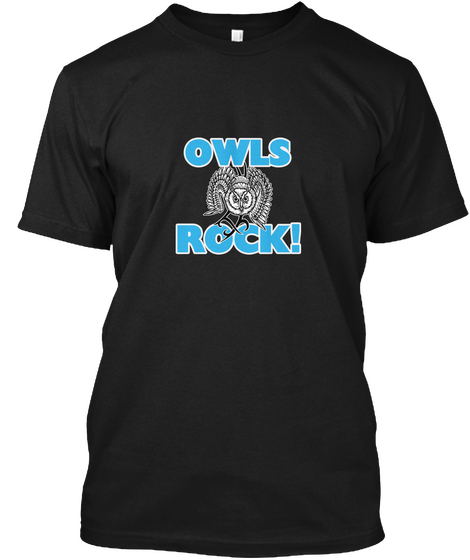 Owls Rock! Black T-Shirt Front
