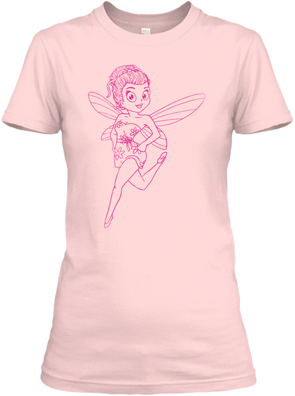 Girls Magic Fairy Line Art Light Pink Kaos Front