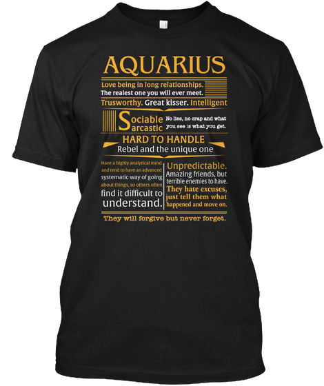 Aquarius Love Being In Long Relationship Black Maglietta Front