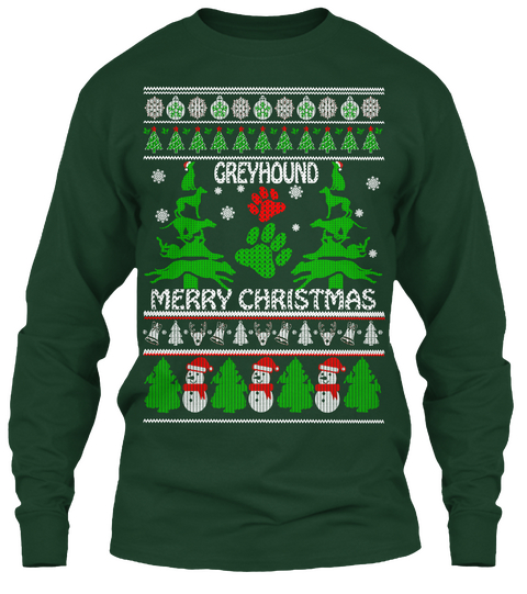 Greyhound Merry Christmas  Forest Green Kaos Front