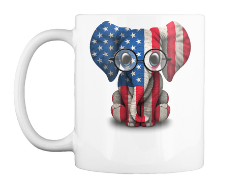 Mug   Baby Elephant With Glasses And American Flag White T-Shirt Front