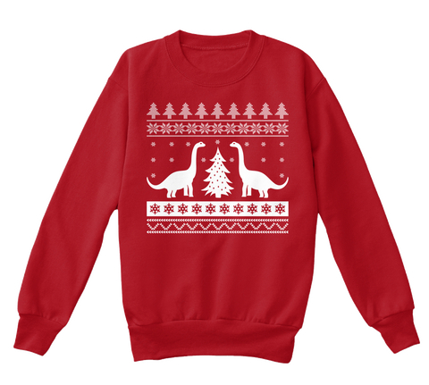 Dinosaur Christmas Sweater For Kids Deep Red  áo T-Shirt Front