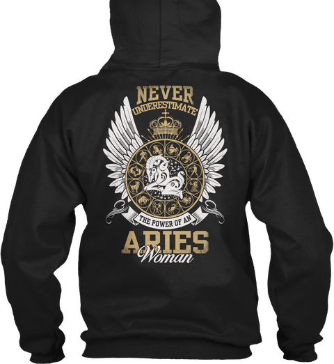 Never Underestimate The Power Of An Aries Woman Black Camiseta Back