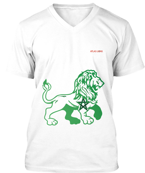 Atlas Lions V Neck T Shirt ! White T-Shirt Front