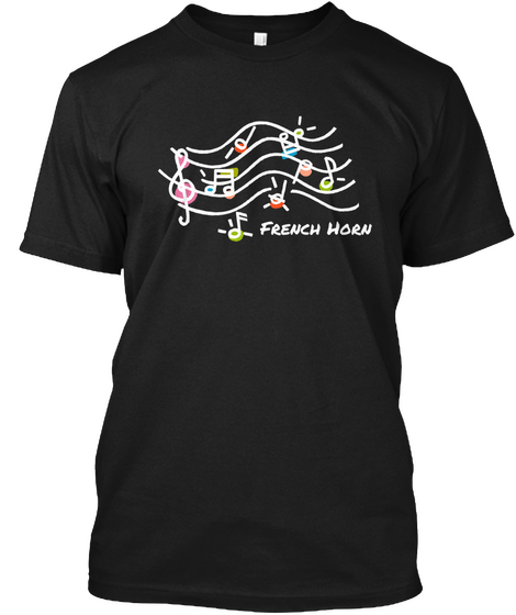 French Horn Black T-Shirt Front