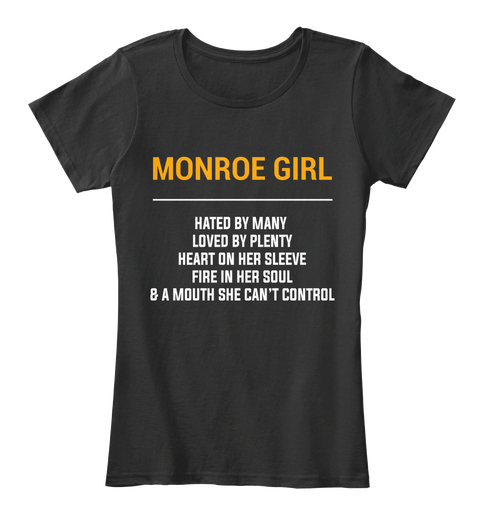 Monroe Tn Girl   Heart On Sleeve. Customizable City Black Maglietta Front