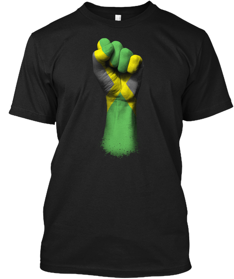 Flag Of Jamaica On A Raised Clenched Fist Black Maglietta Front
