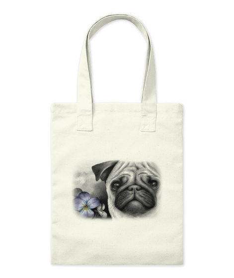 Sketched Pug With Colored Violet Flower Natural T-Shirt Front