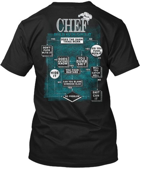 Chef Problem Solving Flowchart Does The Damn Thing Work Yes No Don't Fuck With It Did You Fuck With It Yes No You... Black Camiseta Back