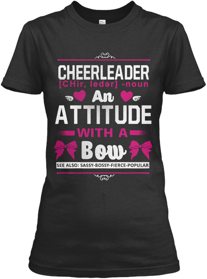 An Attitude With A Bow Black T-Shirt Front