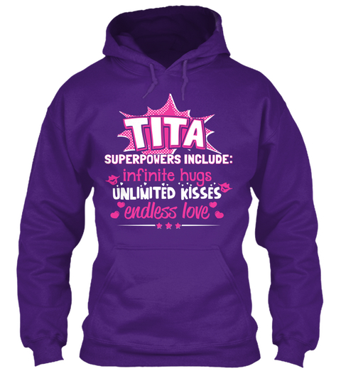 Tita Superpowers Include: Infinite Hugs Unlimited Kisses Endless Love Purple Maglietta Front
