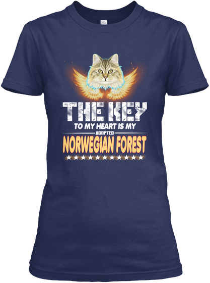Norwegian Forest Key In My Heart Navy T-Shirt Front