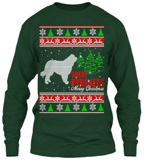 Great Pyrenees Merry Christmas Forest Green T-Shirt Front