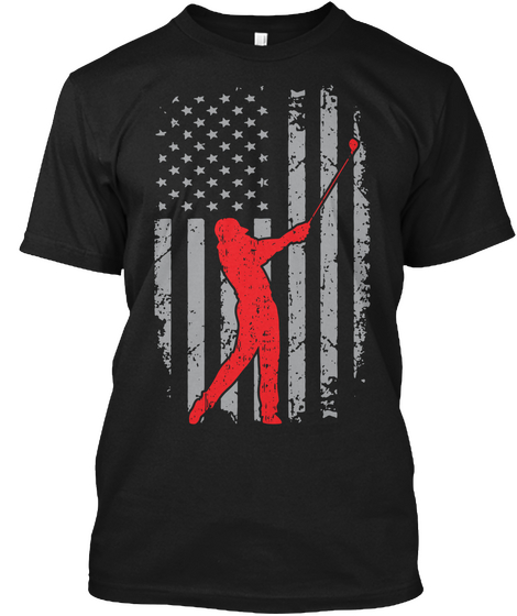American And Golf Usa Flag Golf Black T-Shirt Front