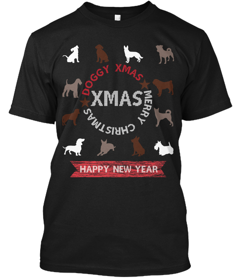 Christmas T Shirts   Doggy Xmas Black T-Shirt Front