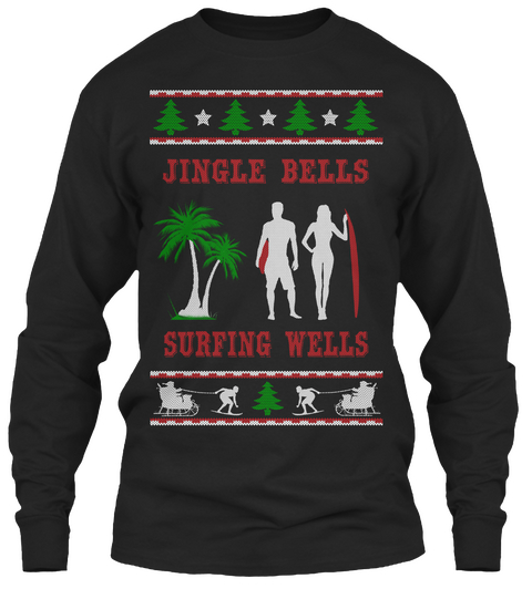 Jingle Bells Surfing Wells Black T-Shirt Front