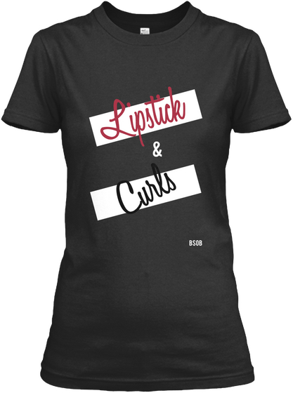 Lipstick & Curls Black Camiseta Front