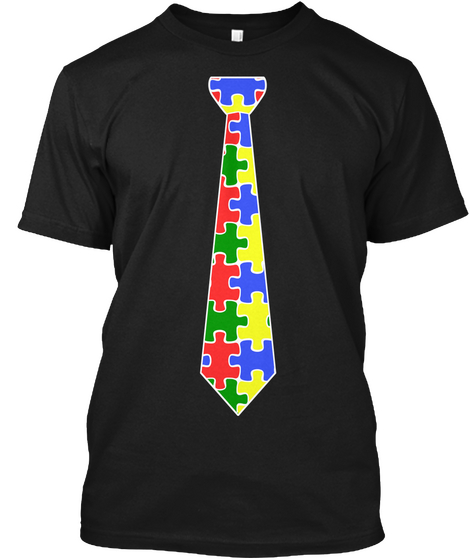 Autism Support Tie Shirt   Adults Black T-Shirt Front