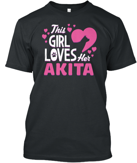 This Girl Loves Her Akita Black áo T-Shirt Front