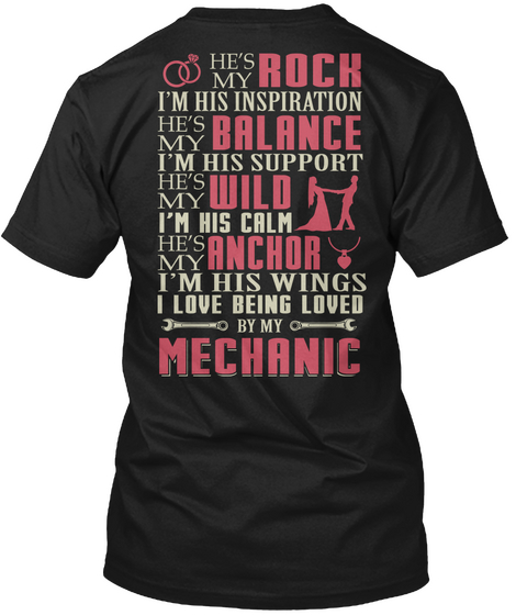 He's My Roch Balance Wild Anchor Mechanic Black Camiseta Back
