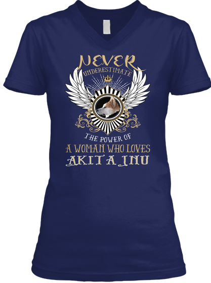 Woman Loves Akita Inu Navy T-Shirt Front