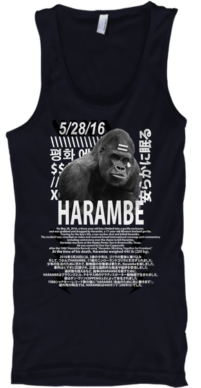 5/28/16 Harambe  $$ X Navy Camiseta Front
