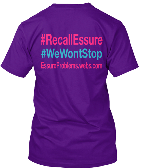 #Recall Essure
#We Wont Stop
Essureproblems.Webs.Com Team Purple Camiseta Back