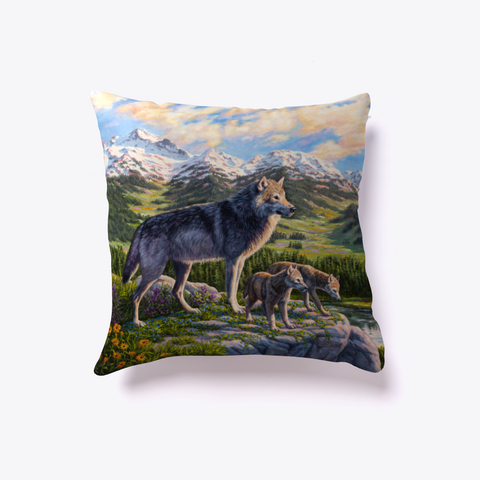 Mother Wolf And Pups Pillow White Kaos Front