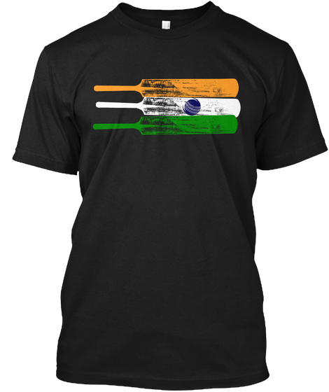 Cricket Flag Of India Black T-Shirt Front
