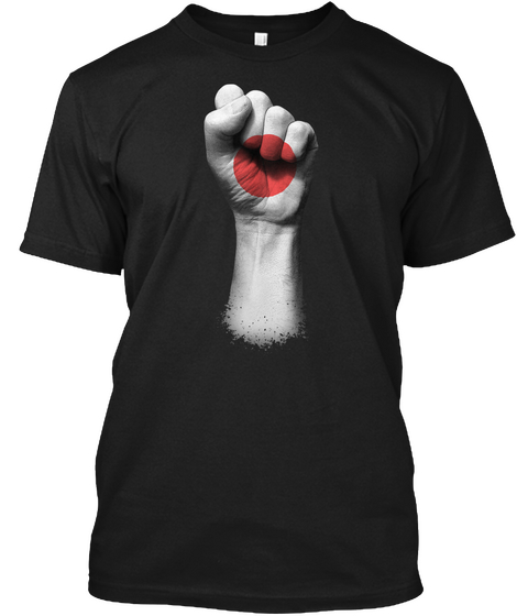 Flag Of Japan On A Raised Clenched Fist Black T-Shirt Front