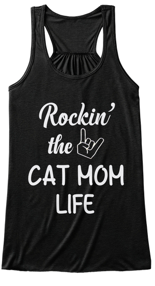 Rocking The Cat Mom Life Black T-Shirt Front