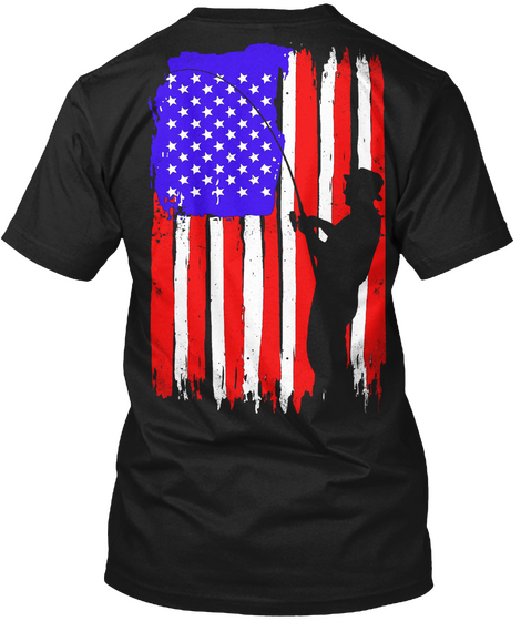  Fishing American  Flag Black T-Shirt Back