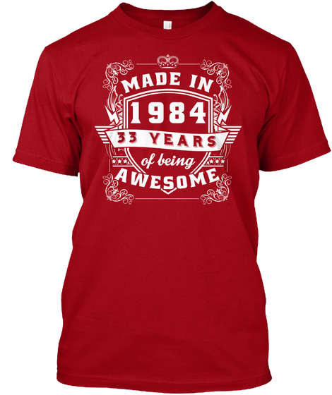 Made In 33 1984 Deep Red T-Shirt Front